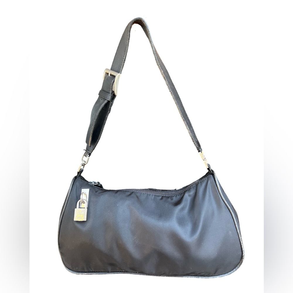 PRADA 1990s Vintage Nylon Baguette Black Small Purse